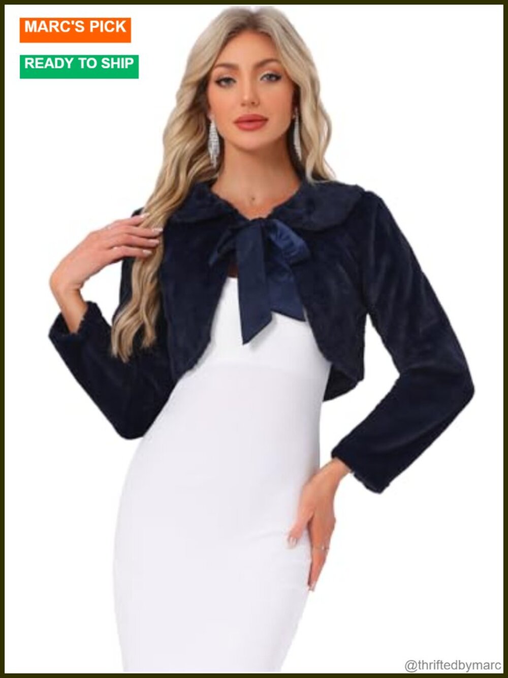 Faux Fur Bolero Shrug Crop Jacket Bow Tie Evening Coat